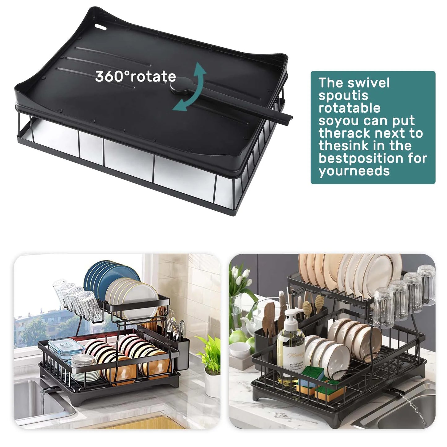 2-Tier Kitchen Dish Drying Rack – Removable & Spacious