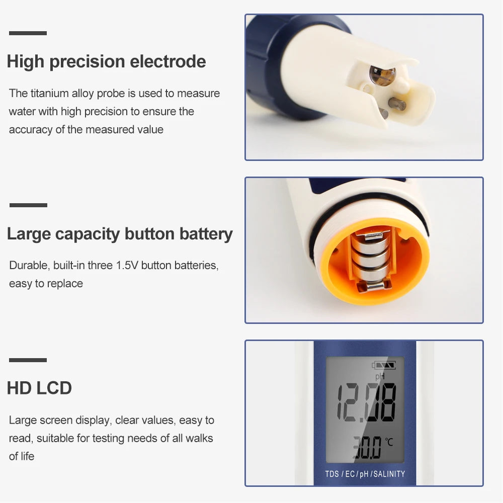 5-in-1 Digital pH & TDS Meter Pen with Backlight