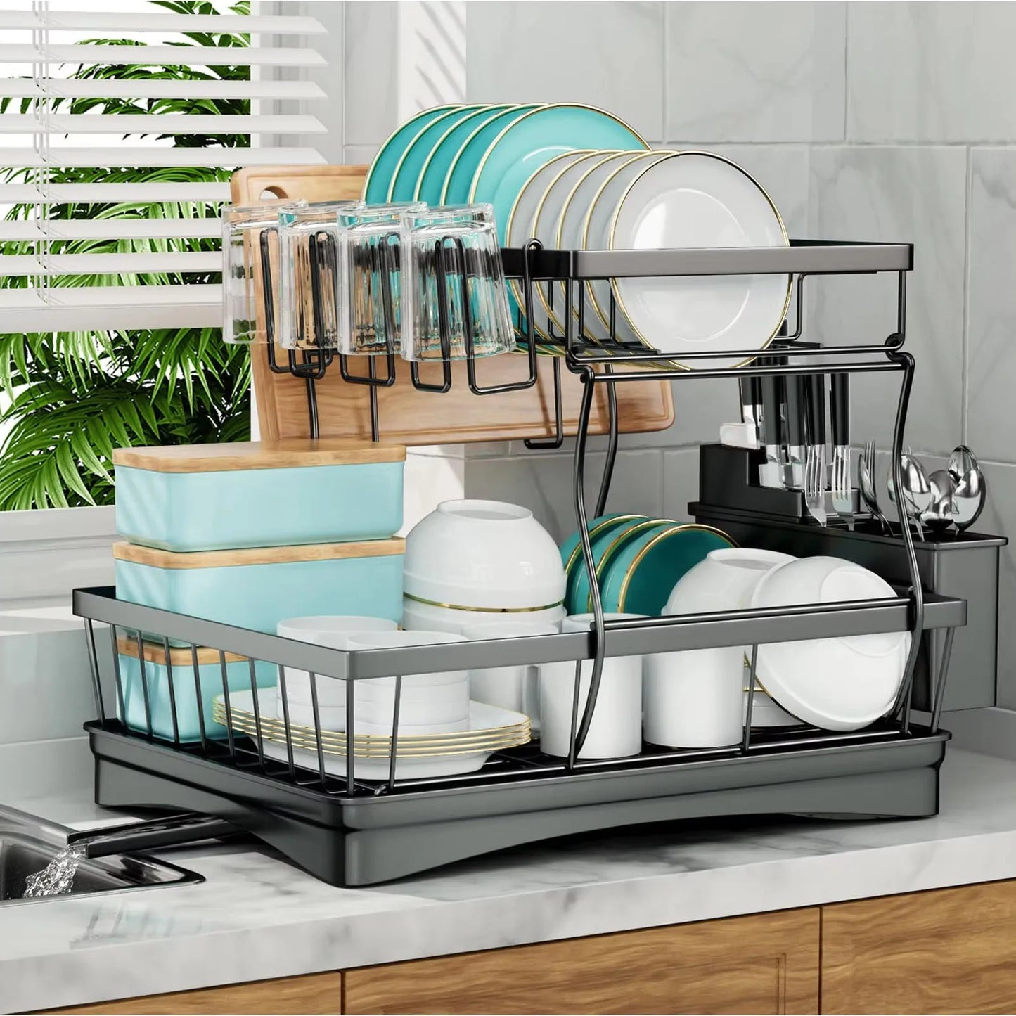 2-Tier Kitchen Dish Drying Rack – Removable & Spacious