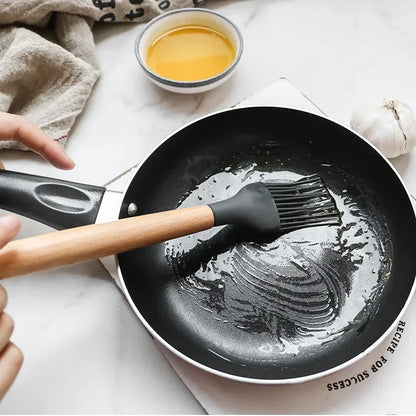 12-Piece Silicone Kitchen Utensils Set with Wooden Handles & Storage Bucket