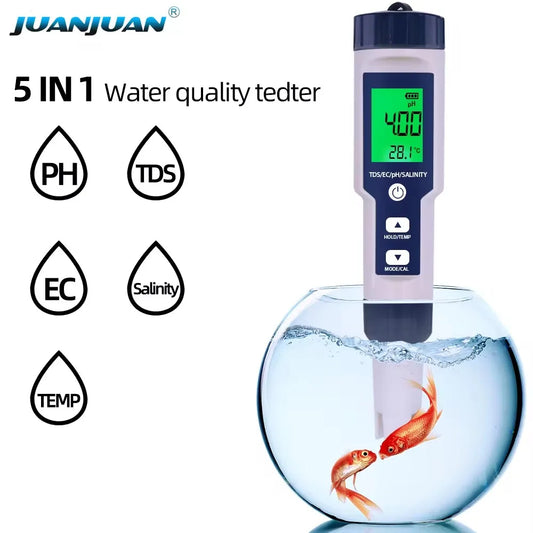 5-in-1 Digital pH & TDS Meter Pen with Backlight
