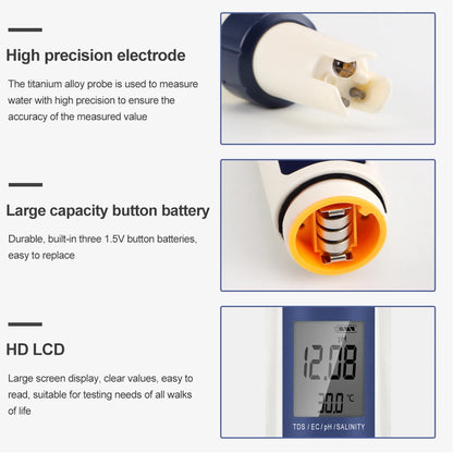 5-in-1 Digital pH & TDS Meter Pen with Backlight